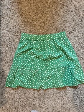 LOFT Green Polka Dot Ruffle Mini Skirt